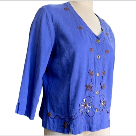 Napa Valley Linen Rayon Embellished Jacket Top L Purple #57M - Picture 3 of 7